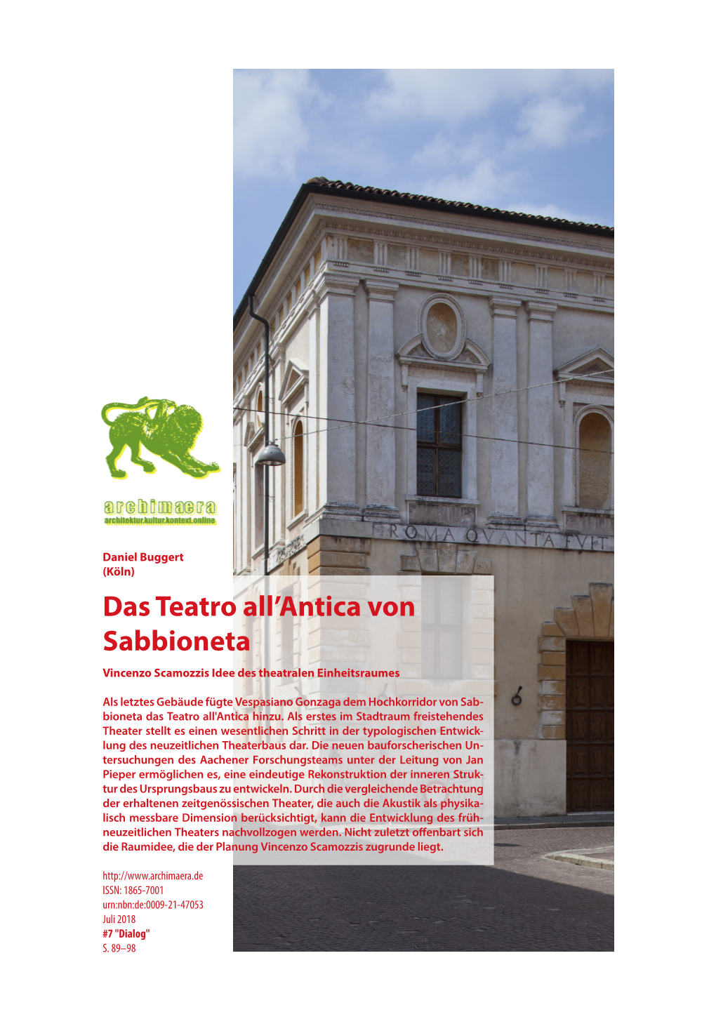 Das Teatro All'antica Von Sabbioneta