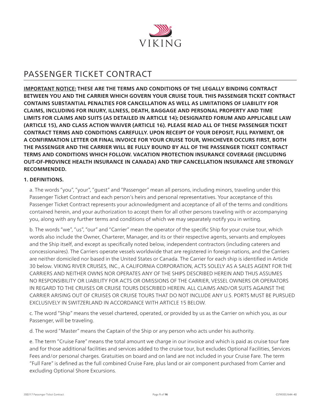 Passenger Ticket Contract