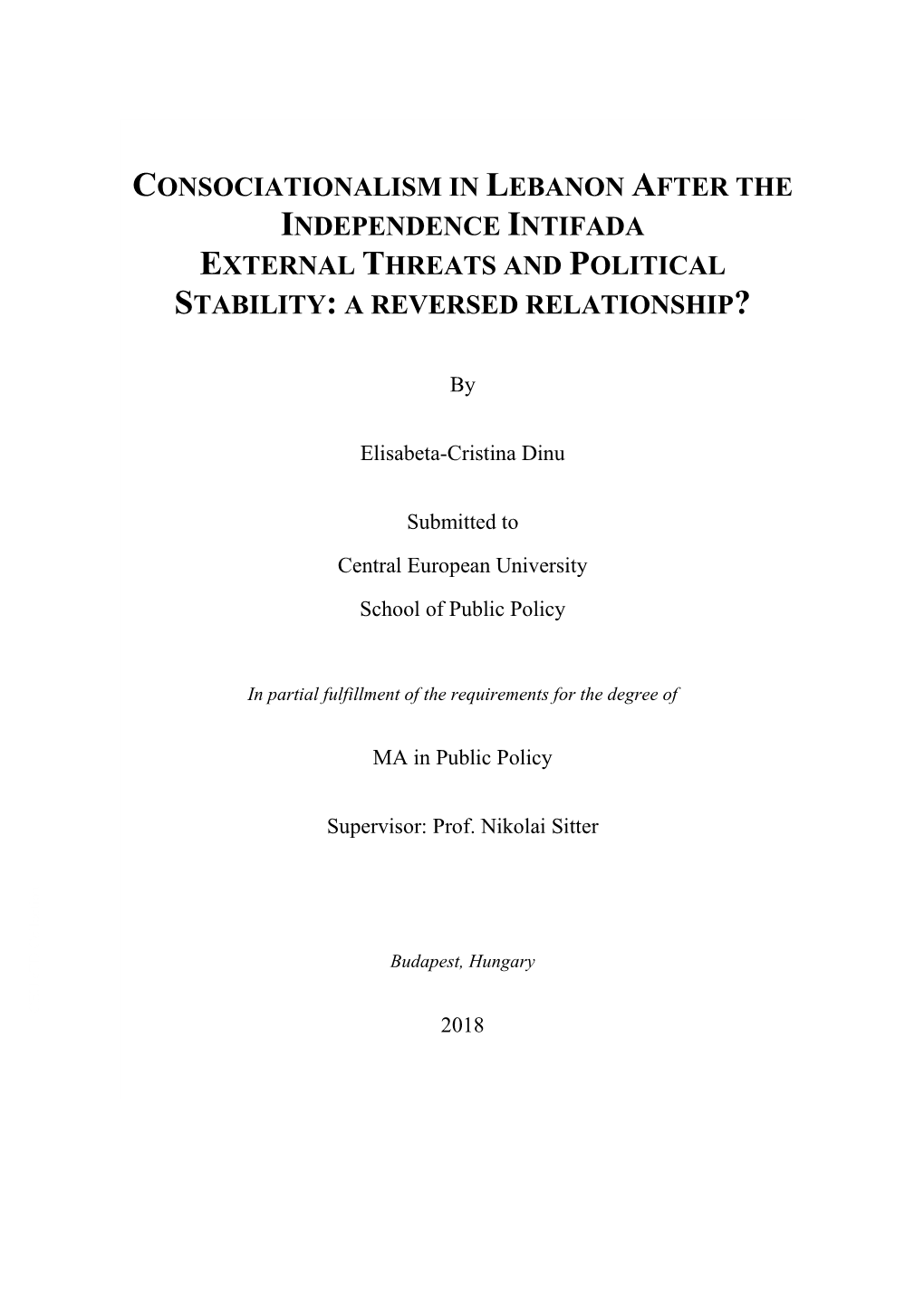 Consociationalism in Lebanon After the Independence Intifada