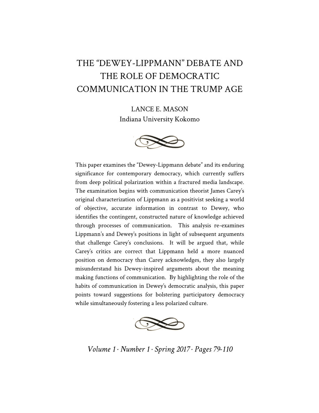 Dewey-Lippmann” Debate and the Role of Democratic Communication in the Trump Age