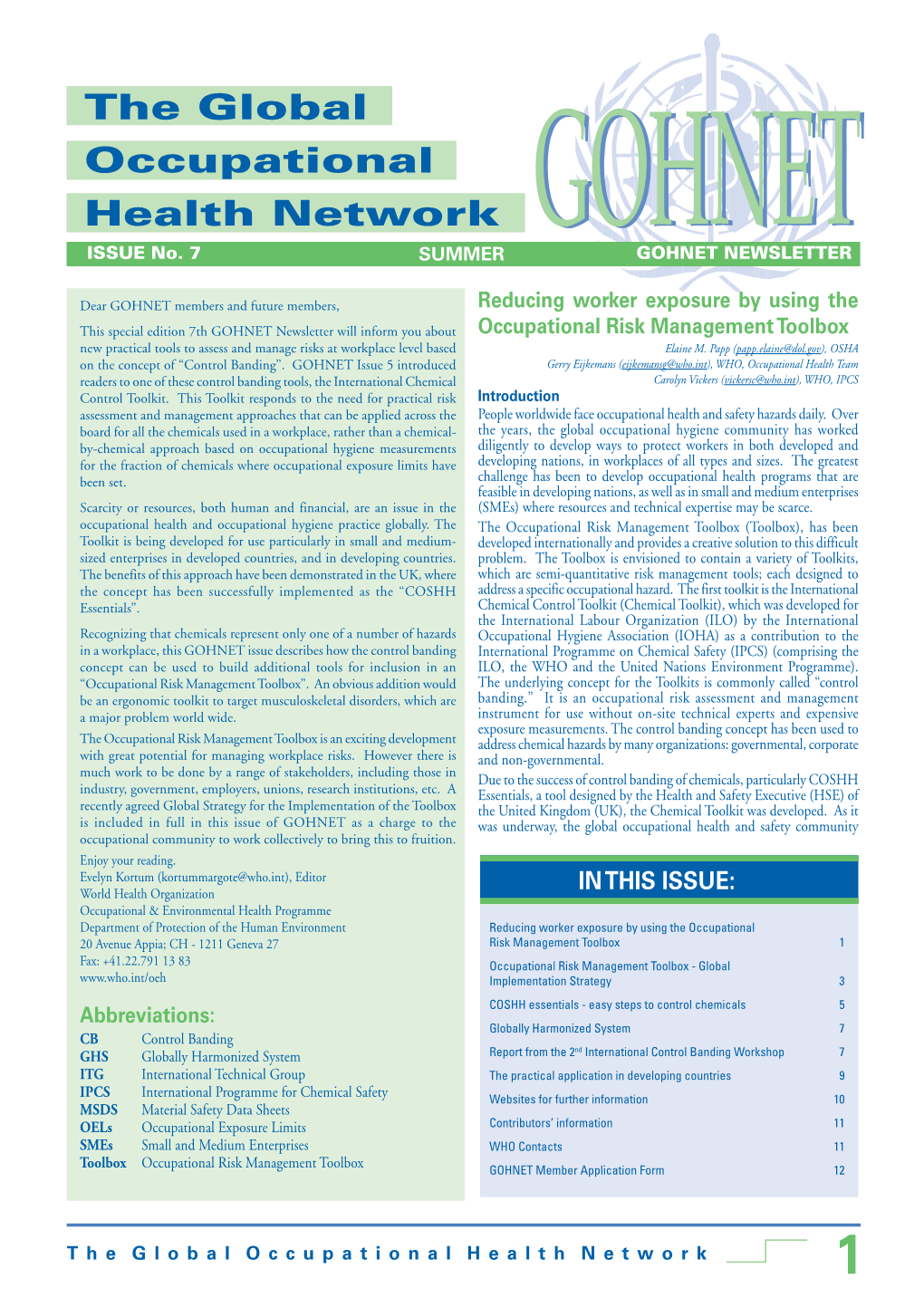 The Global Occupational Health Network ISSUE No