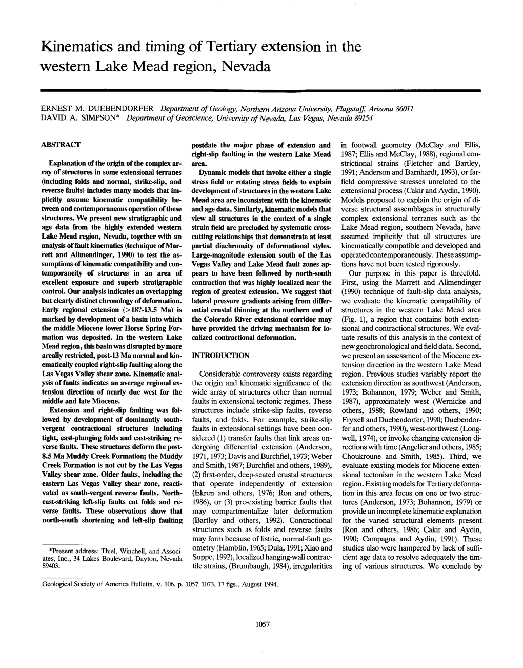 Kinematics and Timing of Tertiary Extension in the Western Lake Mead Region, Nevada