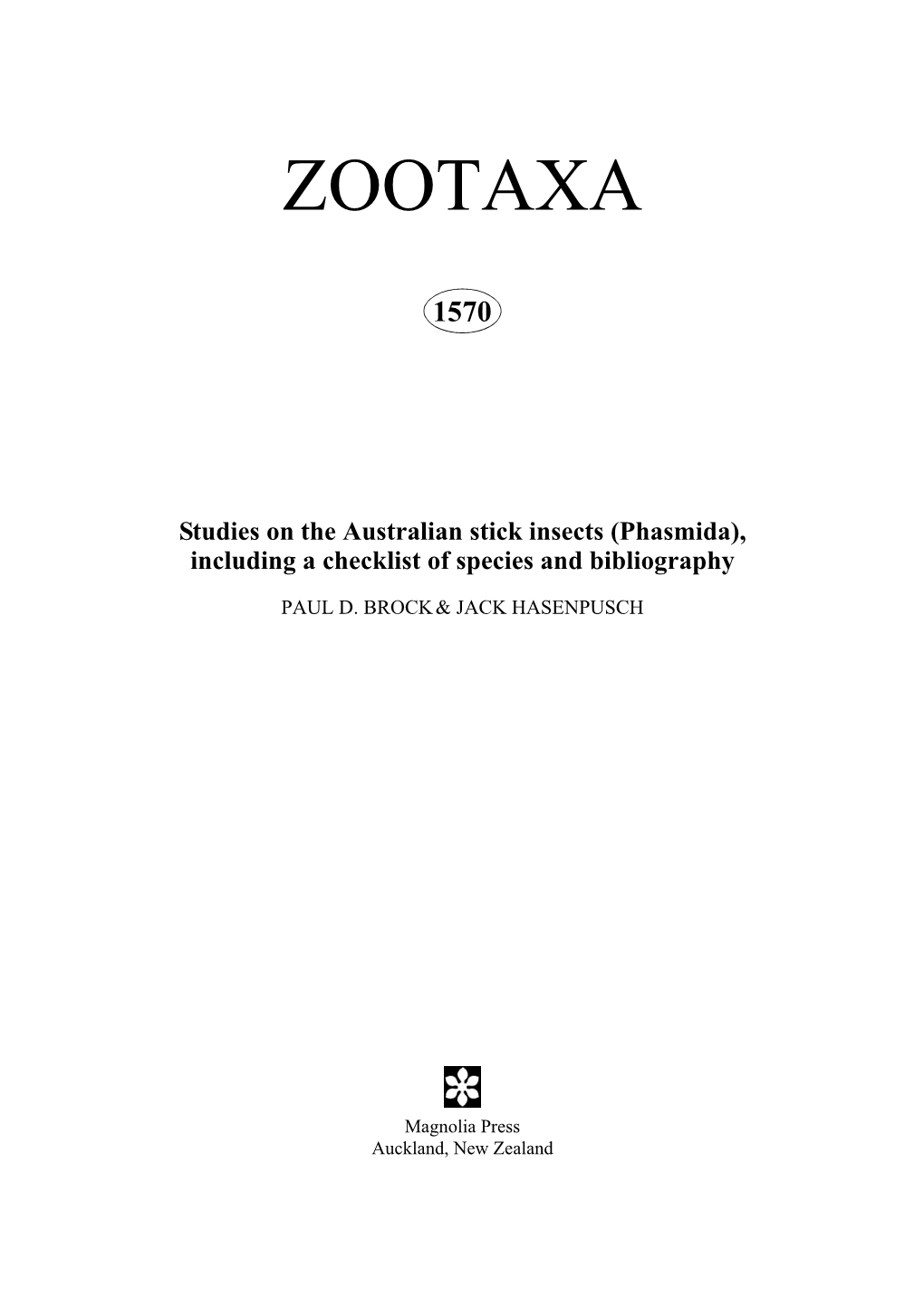 Zootaxa,Studies on the Australian Stick Insects