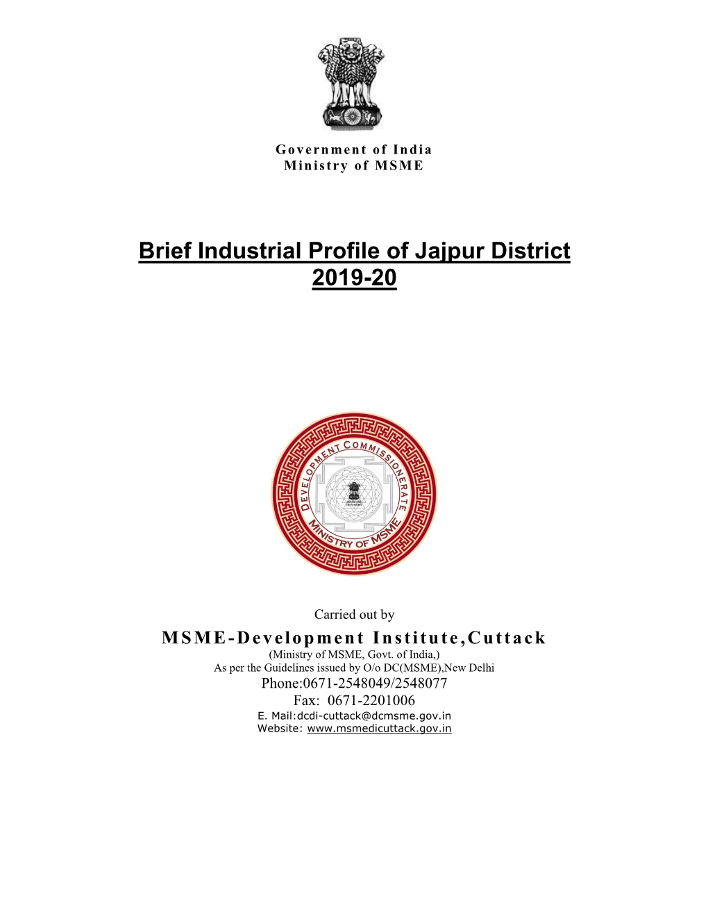 Brief Industrial Profile of Jajpur District 2019-20