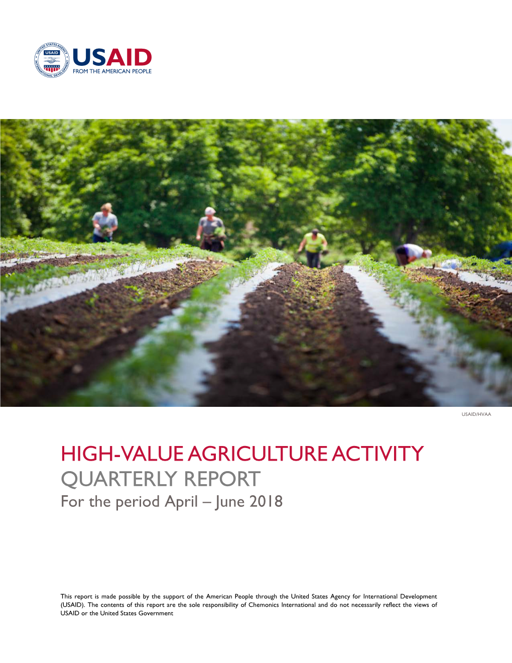 HIGH-VALUE AGRICULTURE ACTIVITY QUARTERLY REPORT for the Period April – June 2018