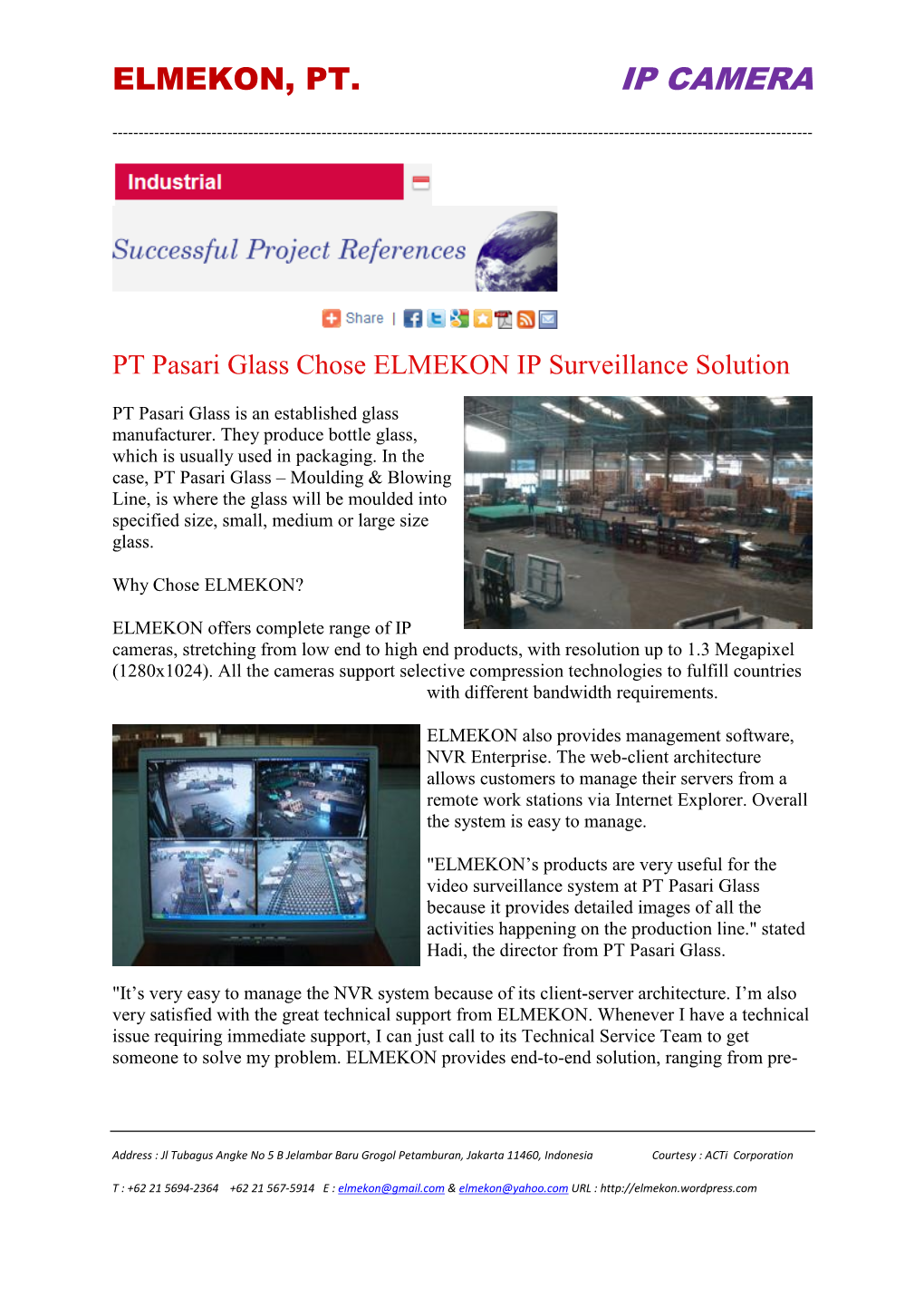 ELMEKON IP Surveillance Project at PASARI GLASS