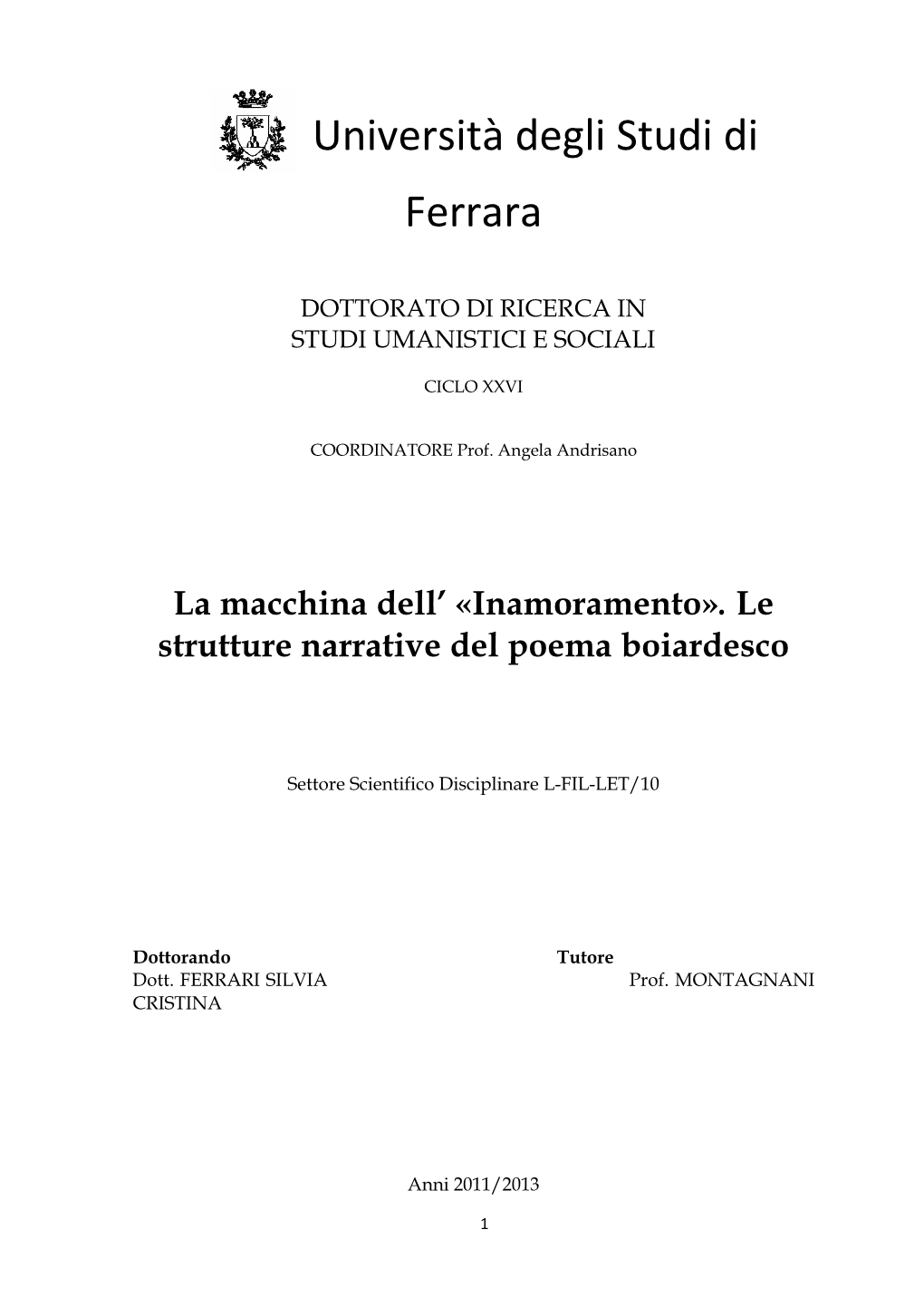 Università Degli Studi Di Ferrara