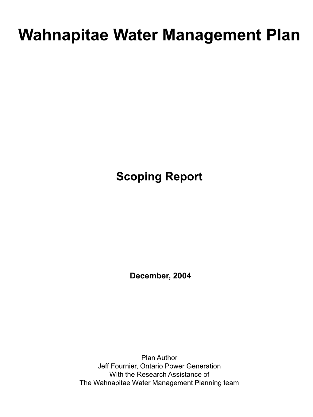 Scoping Report by Ontario Power Generation