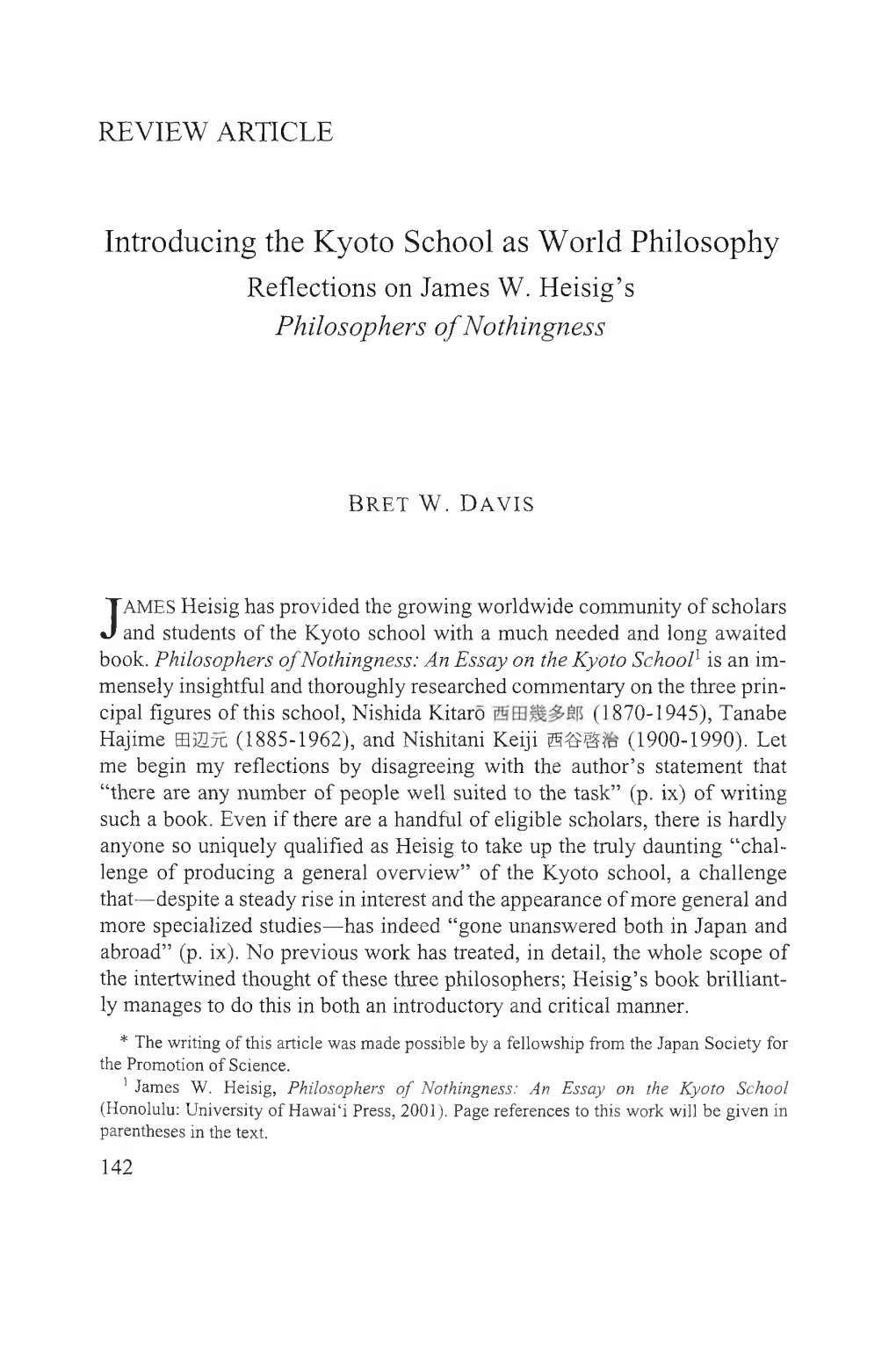 Introducing the Kyoto School As World Philosophy Reflections on Janies W