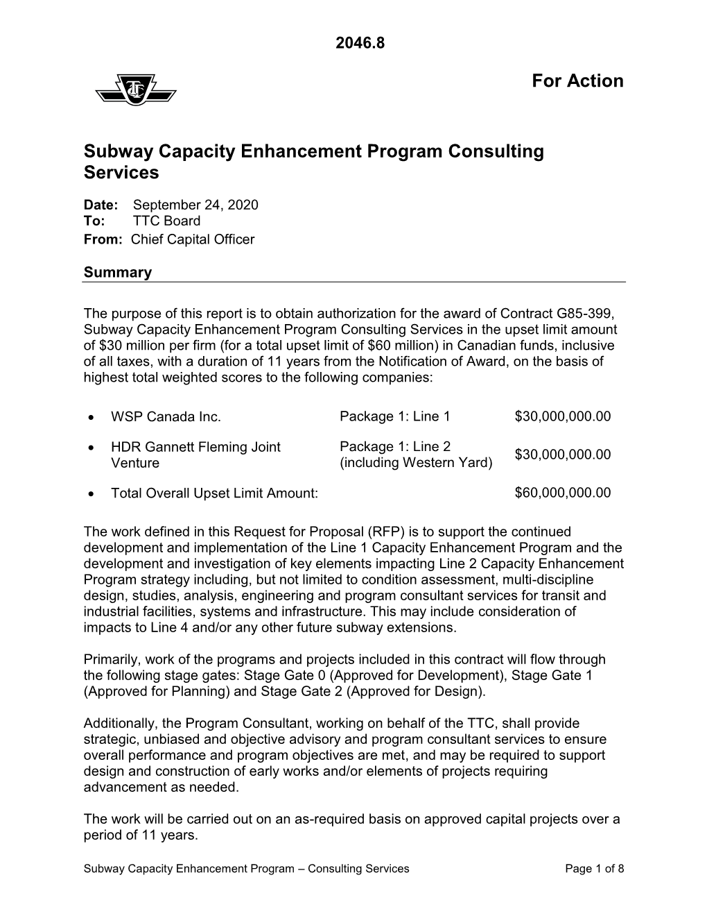 Subway Capacity Enhancement Program Consulting Services