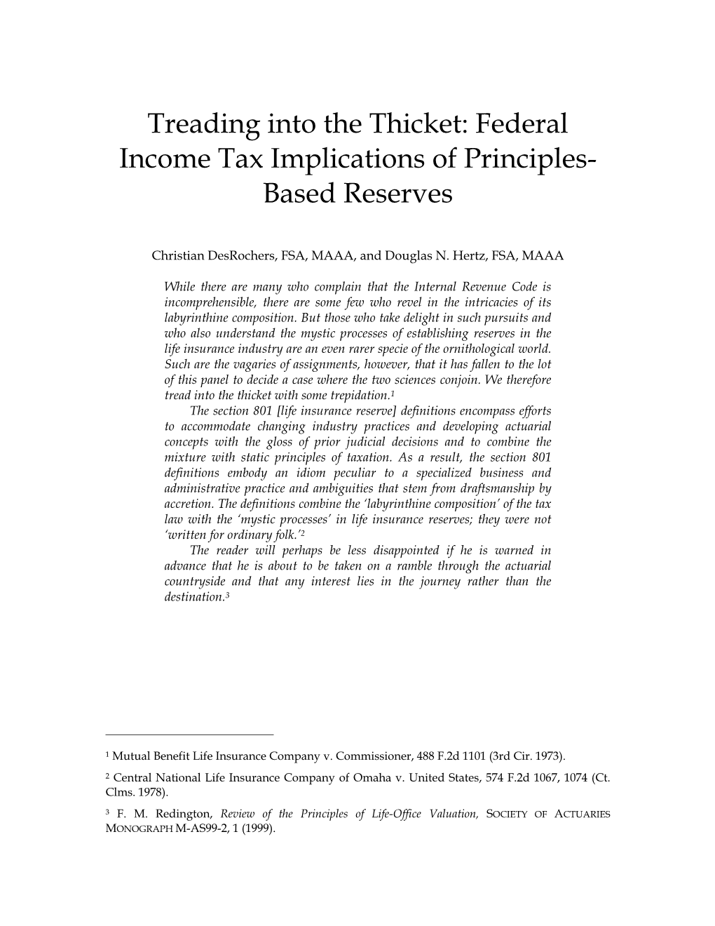 Federal Income Tax Implications of Principles- Based Reserves