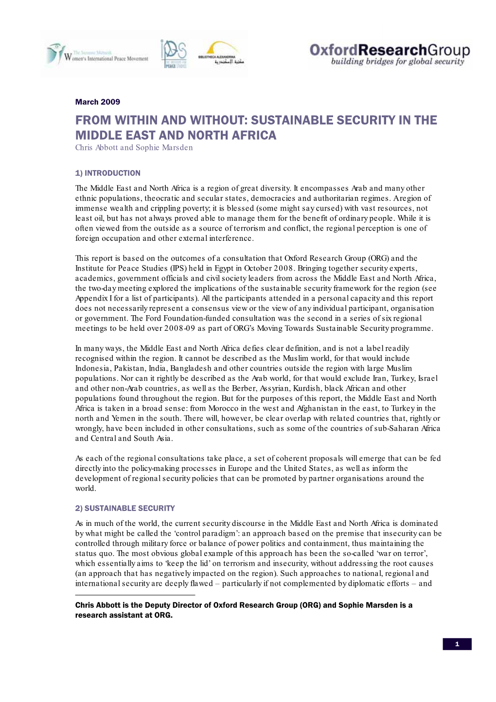 From Within and Without: Sustainable Security in the Middle East and North Africa