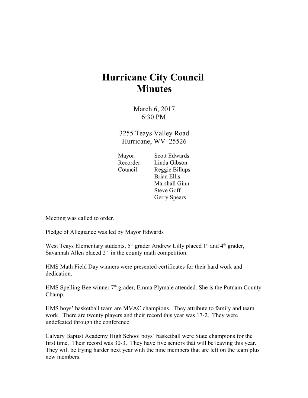 Hurricane City Council