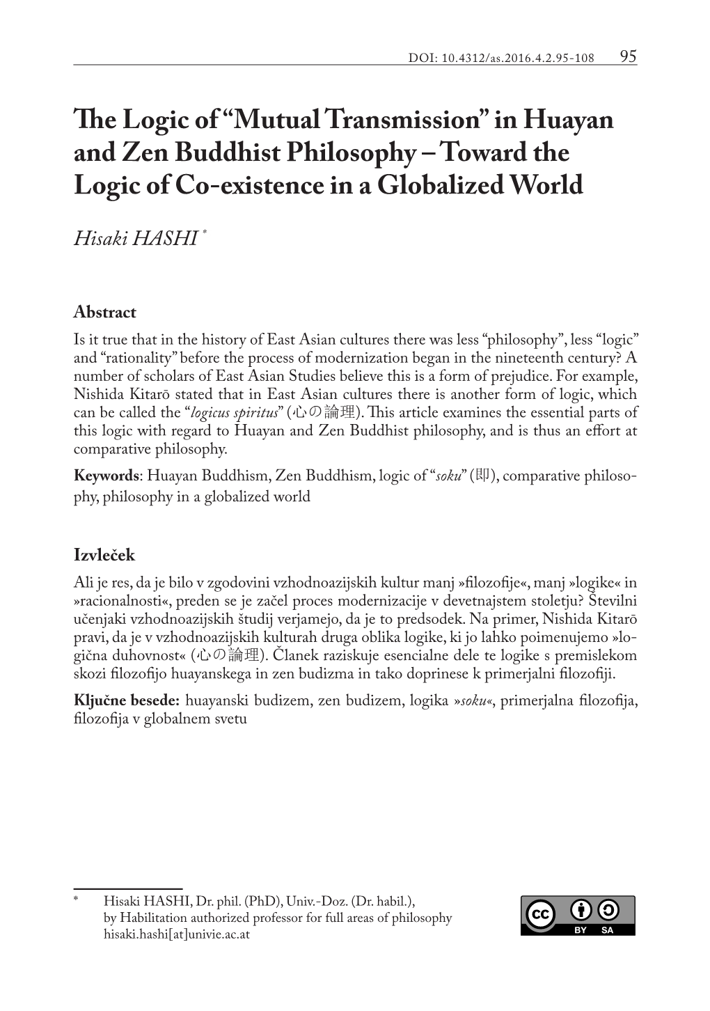 The Logic of “Mutual Transmission” in Huayan and Zen Buddhist Philosophy – Toward the Logic of Co-Existence in a Globalized World