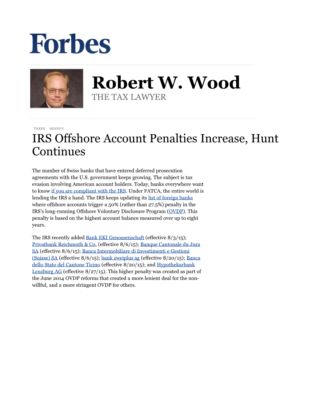 IRS Offshore Account Penalties Increase, Hunt Continues