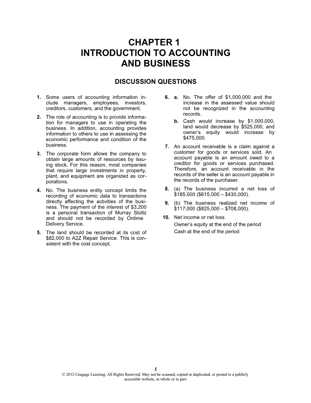 Chapter 1 Introduction to Accountingand Business