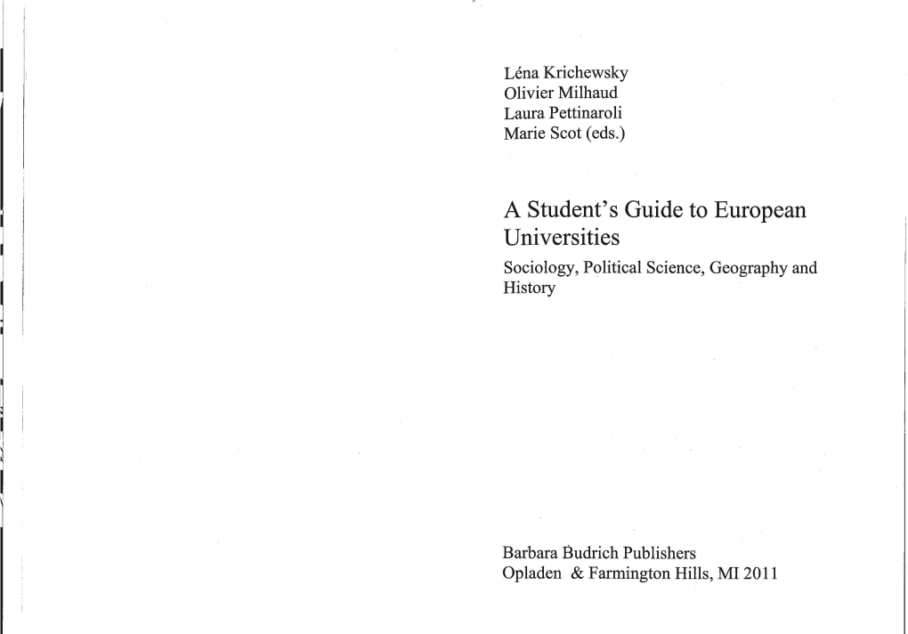 A Student's Guide to European Universities Sociology, Political Science, Geography and History