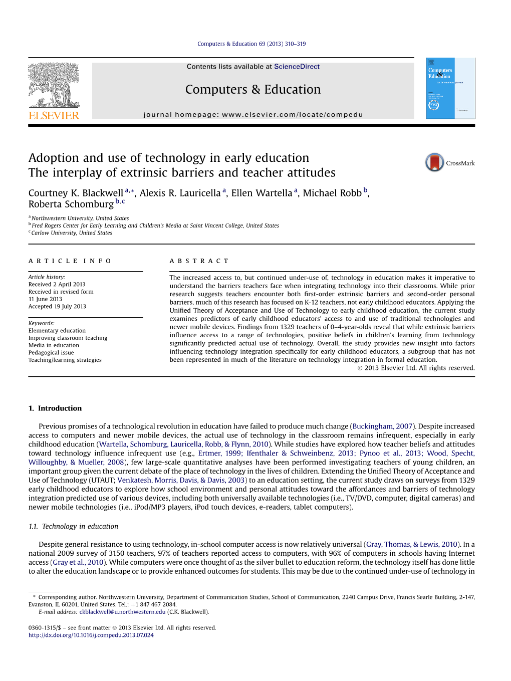 Adoption and Use of Technology in Early Education the Interplay of Extrinsic Barriers and Teacher Attitudes