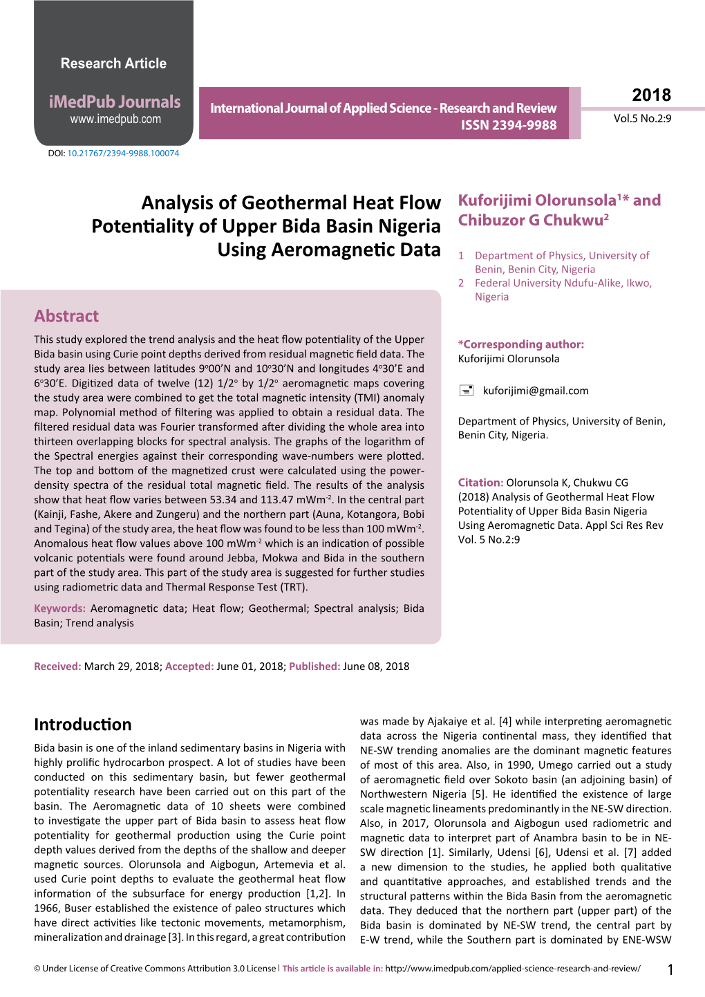 Analysis of Geothermal Heat Flow Potentiality of Upper Bida Basin