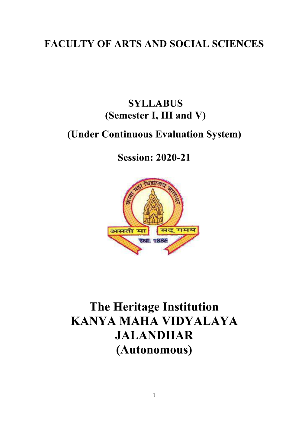 The Heritage Institution KANYA MAHA VIDYALAYA JALANDHAR (Autonomous)