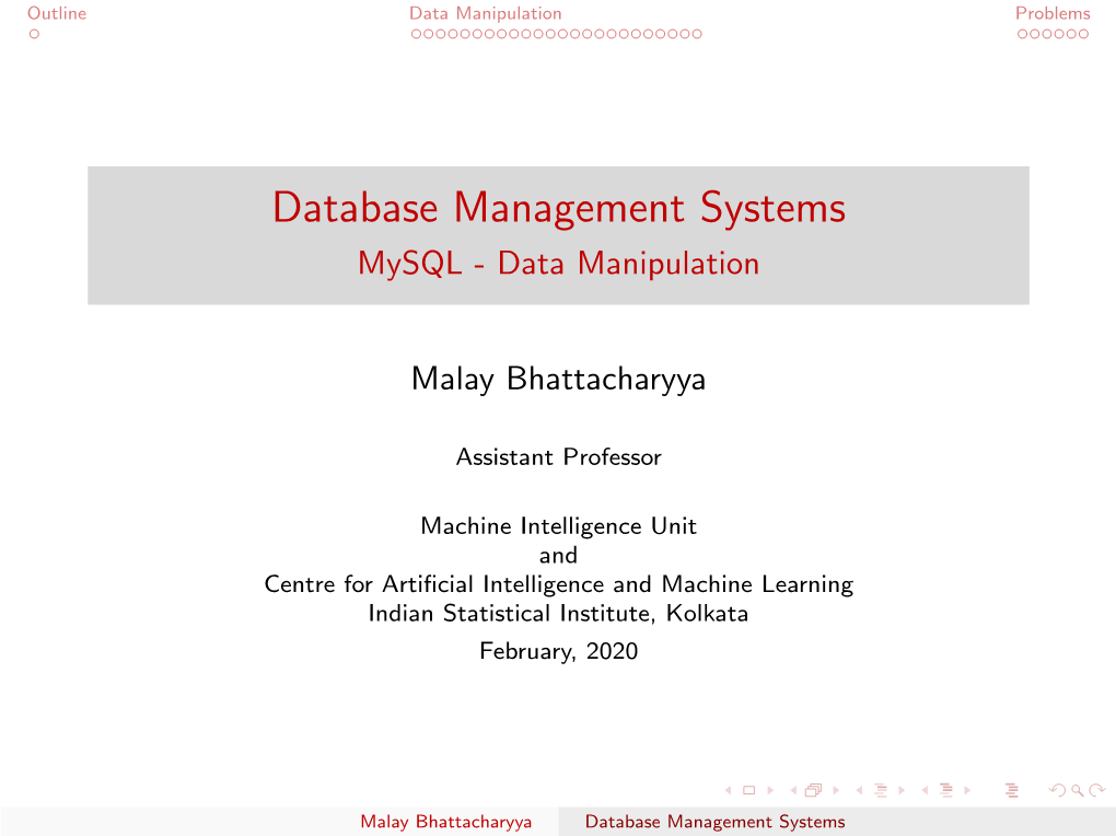 Database Management Systems Mysql - Data Manipulation