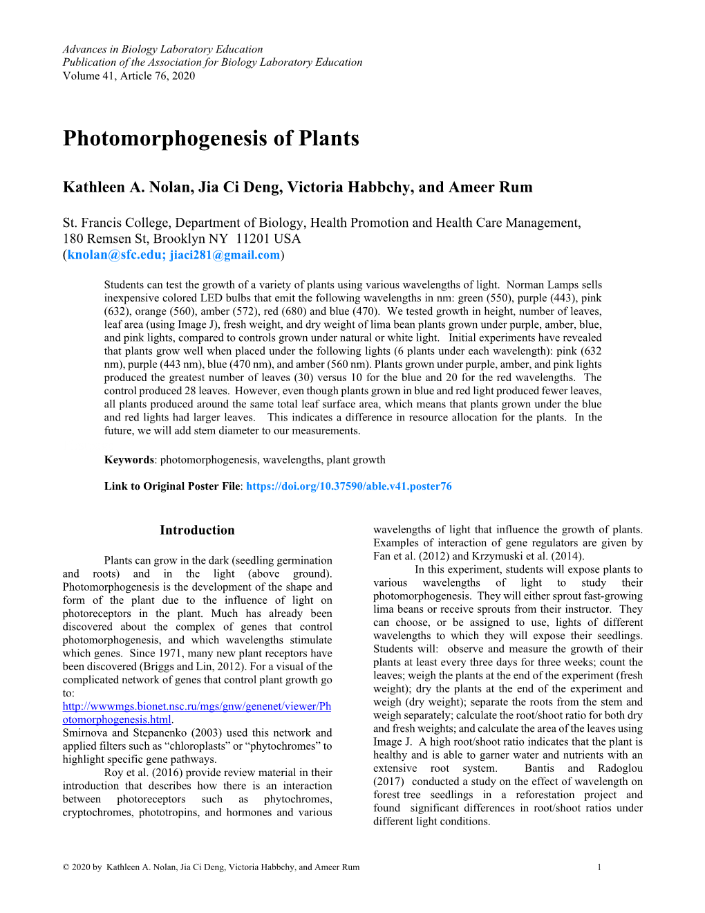 Photomorphogenesis of Plants