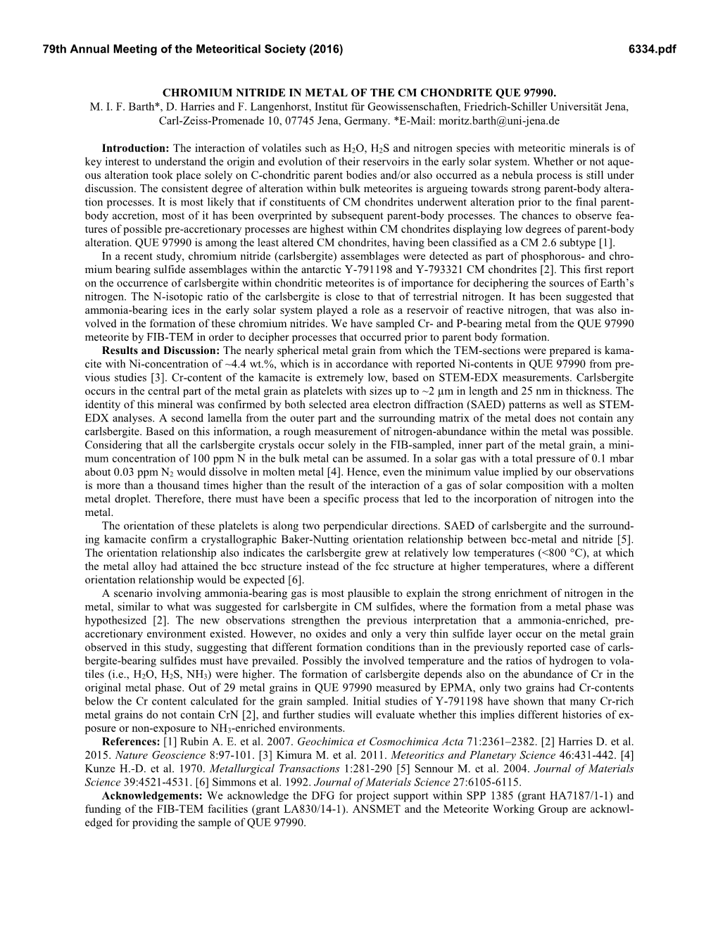 Chromium Nitride in Metal of the Cm Chondrite Que 97990