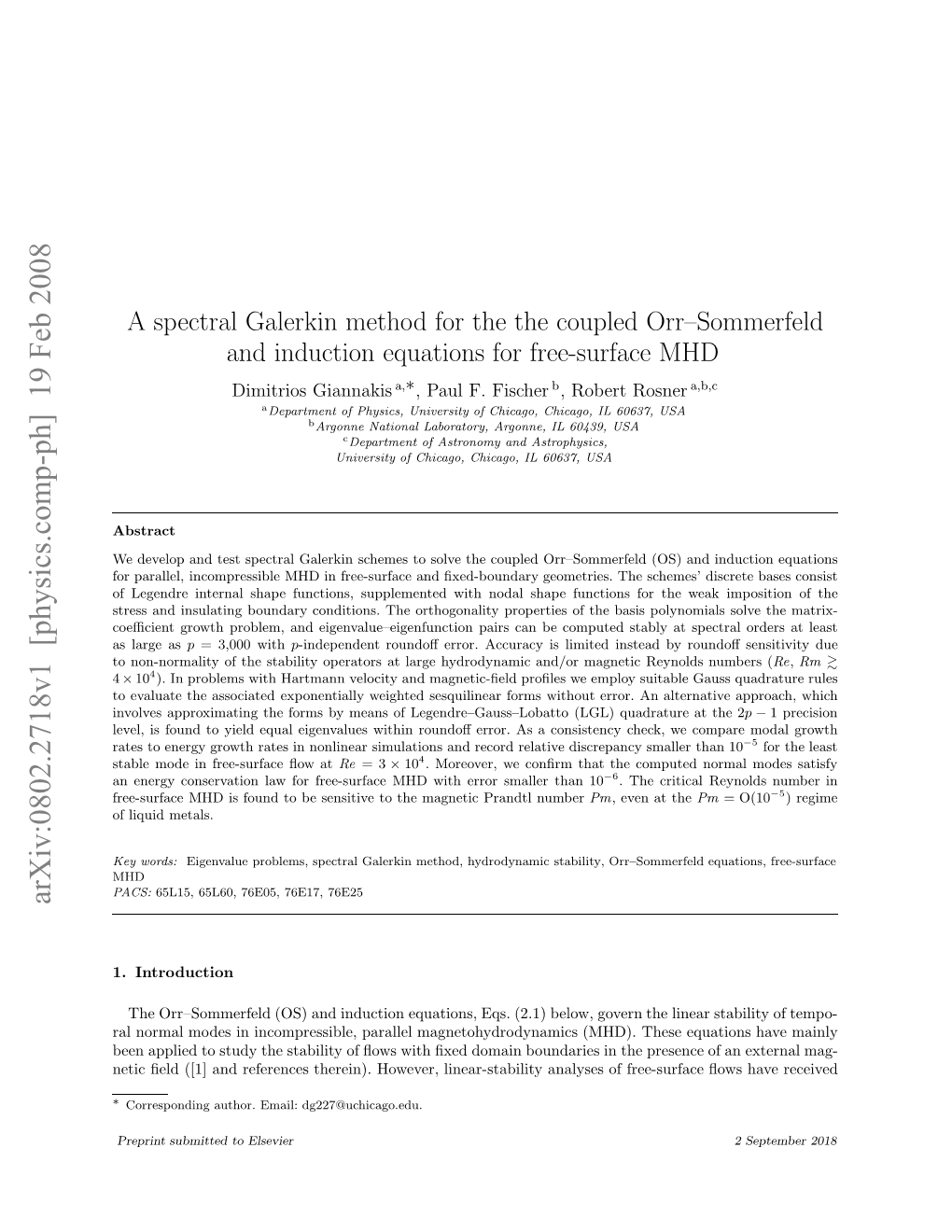 A Spectral Galerkin Method for the Coupled Orr-Sommerfeld And