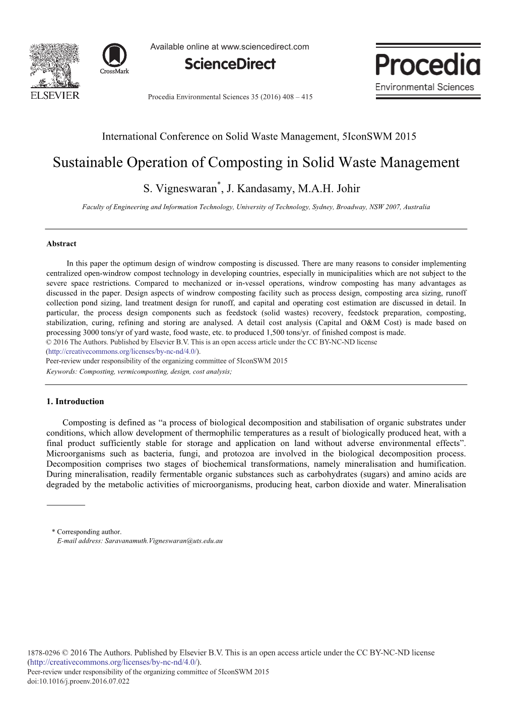 Sustainable Operation of Composting in Solid Waste Management