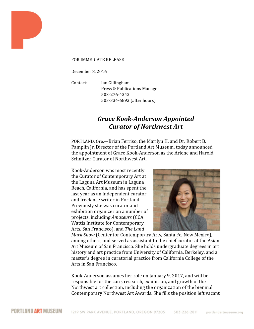 Grace Kook-Anderson Appointed Curator of Northwest Art