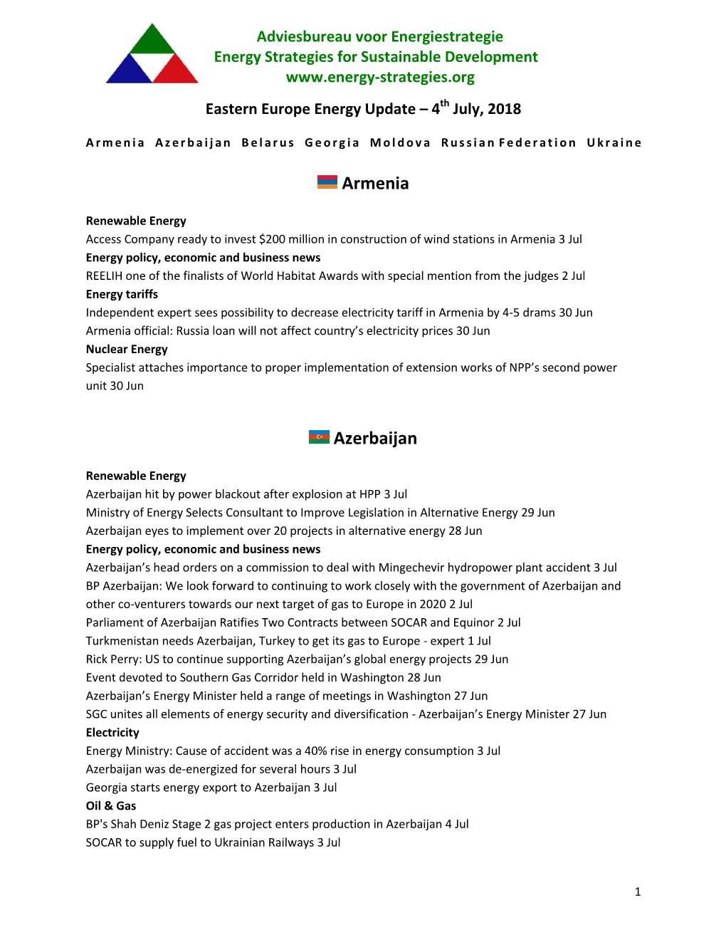 Eastern Europe Energy Update – 4Th July, 2018