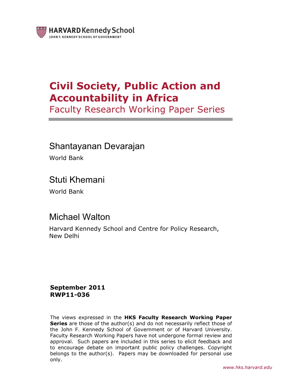 Civil Society, Public Action and Accountability in Africa Faculty Research Working Paper Series