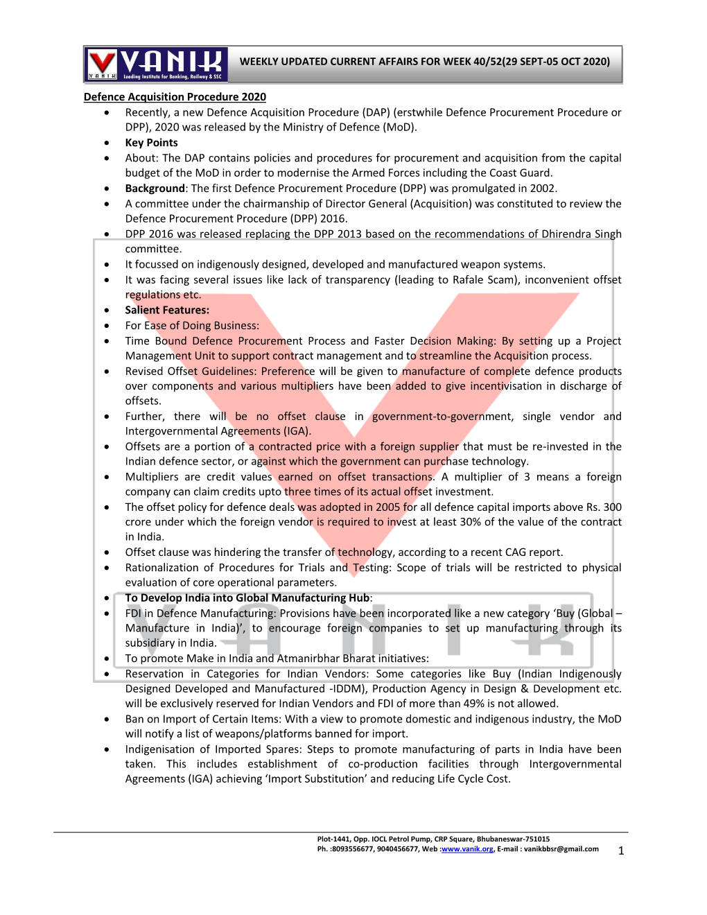 Erstwhile Defence Procurement Procedure Or DPP), 2020 Was Released by the Ministry of Defence (Mod)