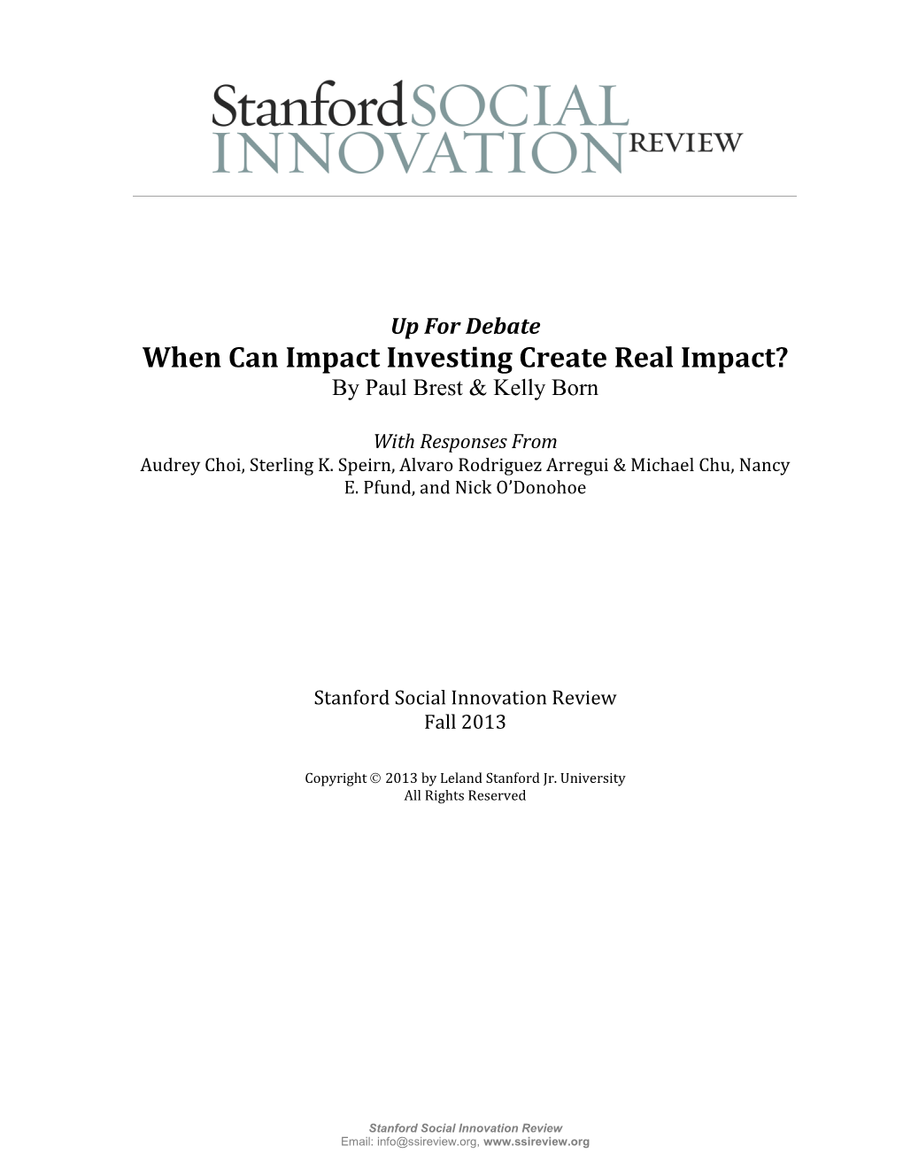 When Can Impact Investing Create Real Impact? by Paul Brest & Kelly Born