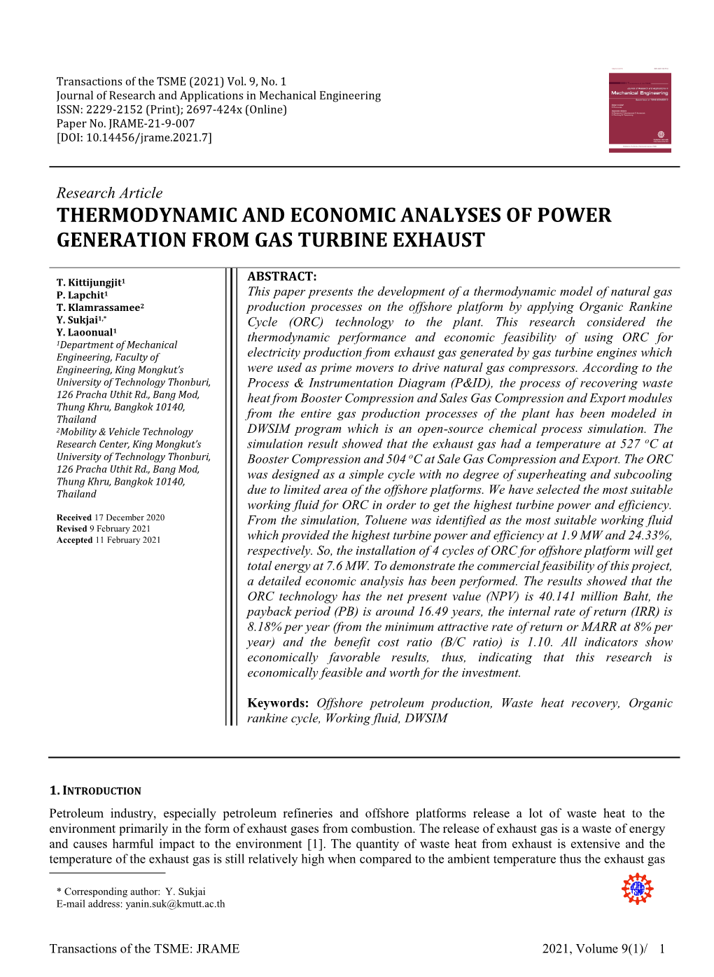 Thermodynamic and Economic Analyses of Power Generation from Gas Turbine Exhaust