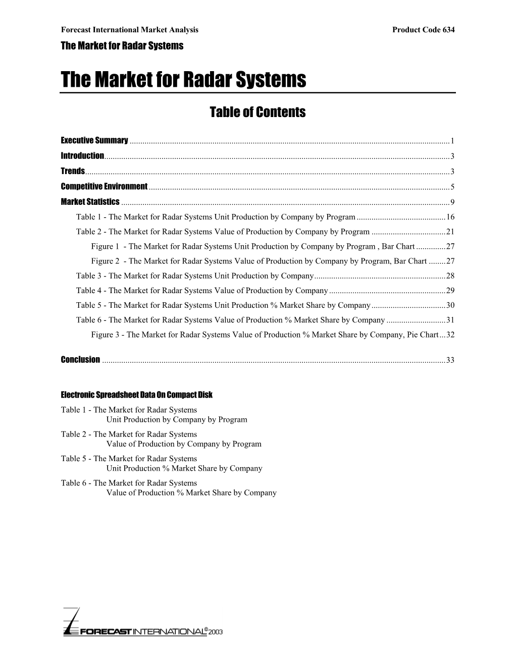 The Market for Radar Systems the Market for Radar Systems