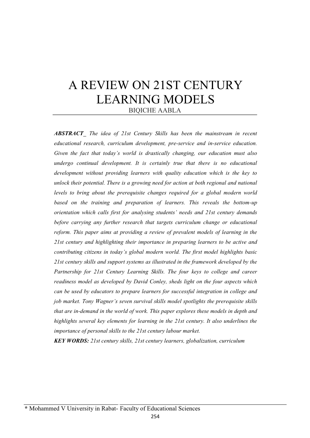 A Review on 21St Century Learning Models Biqiche Aabla