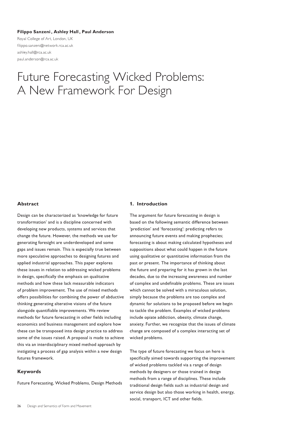 Future Forecasting Wicked Problems: a New Framework for Design