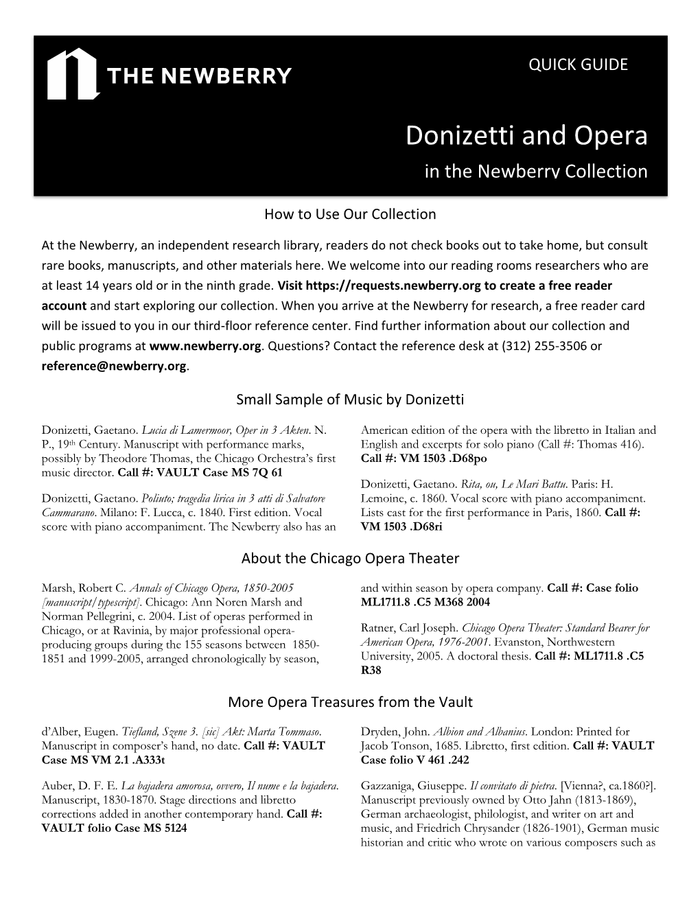 Donizetti and Opera in the Newberry Collection
