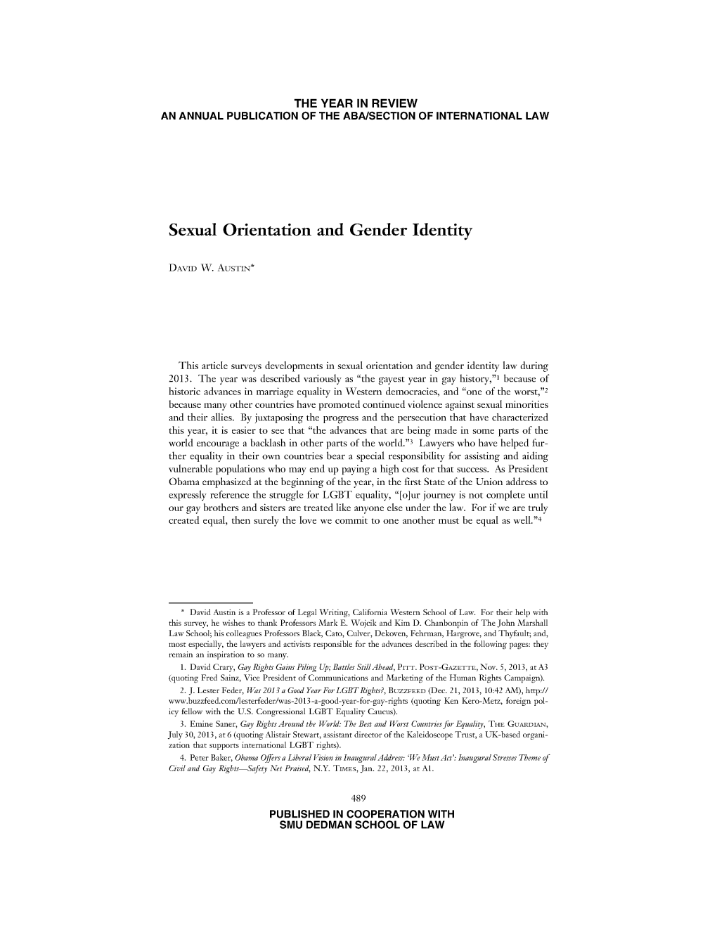 Sexual Orientation and Gender Identity