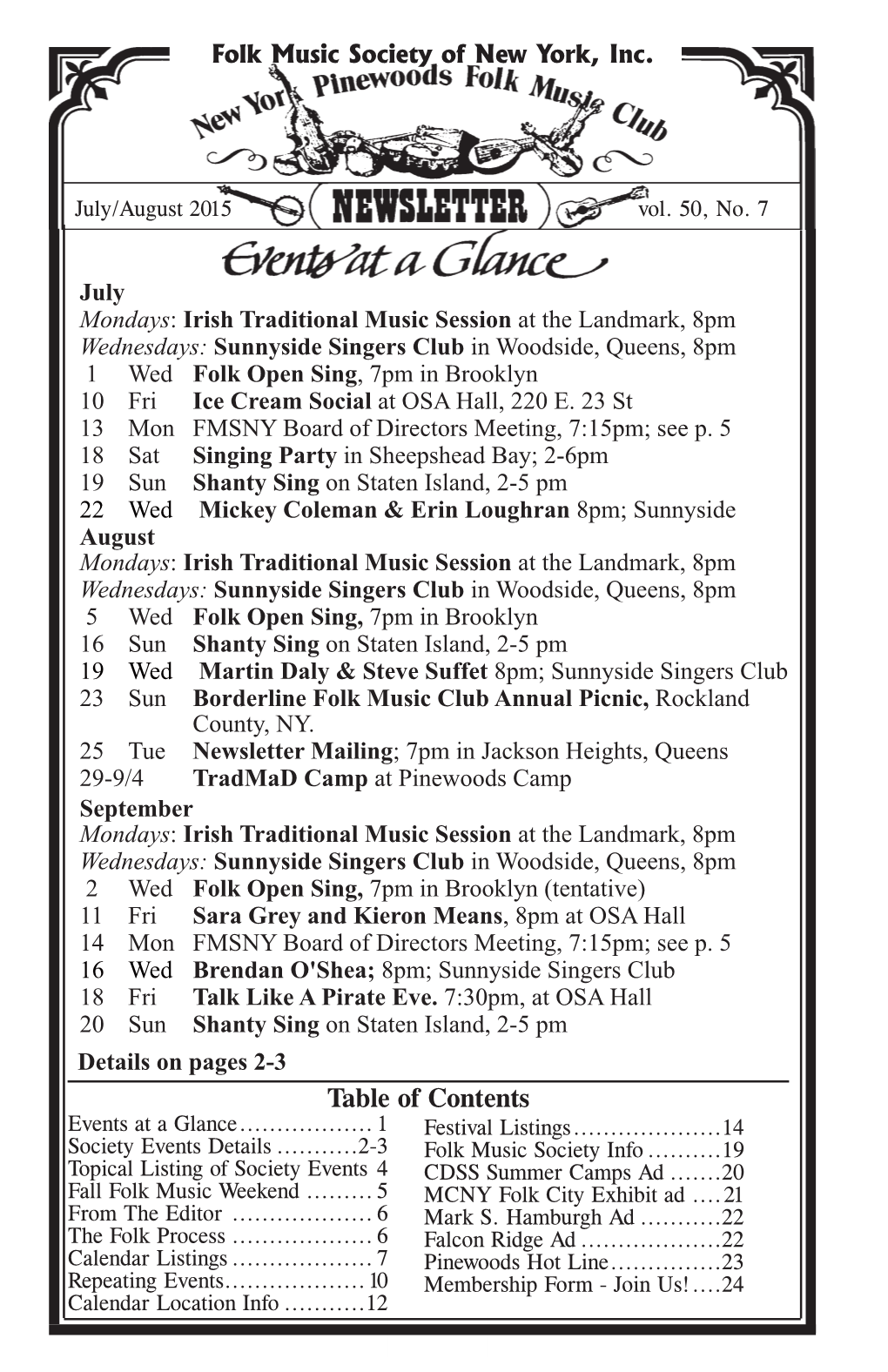 Table of Contents Events at a Glance