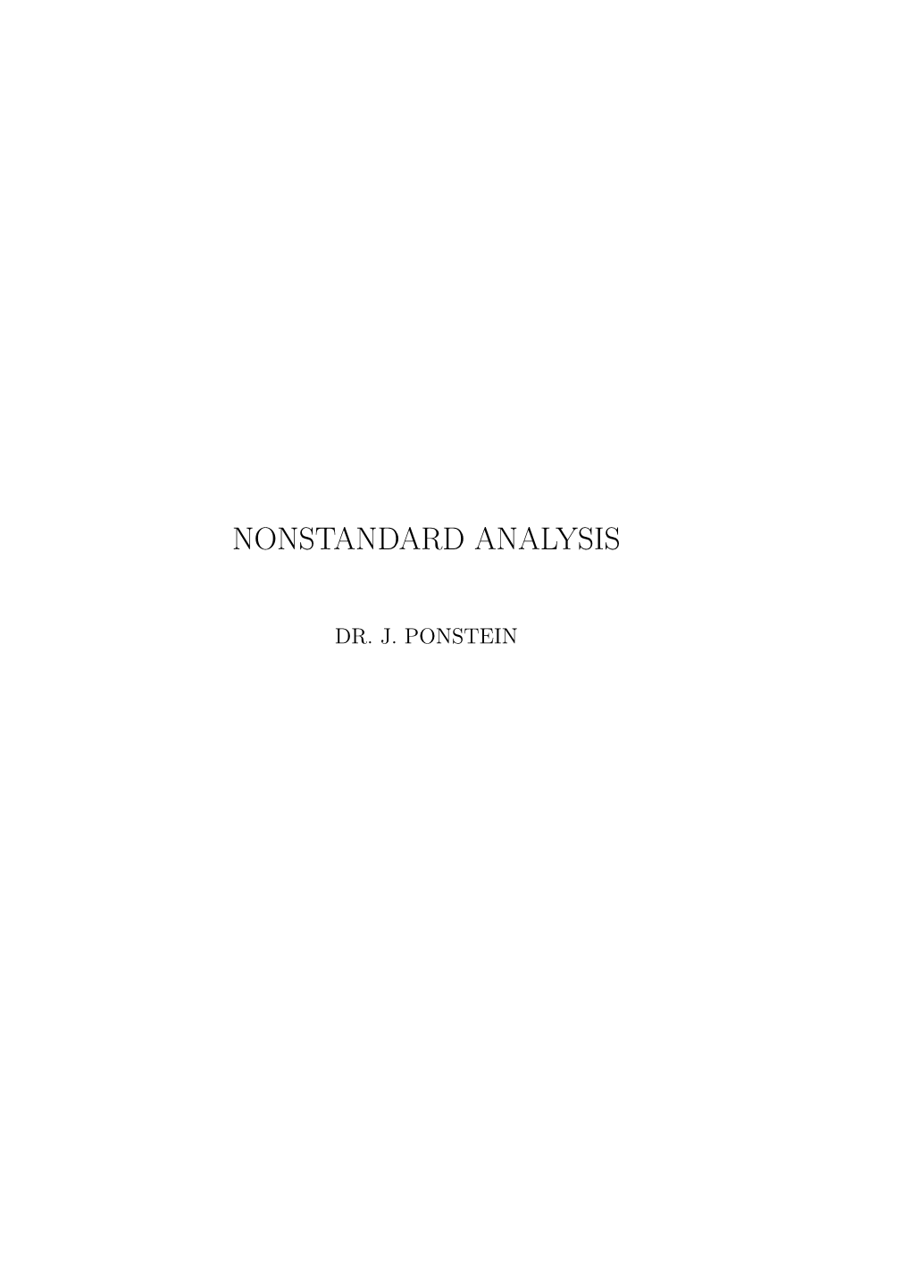 Nonstandard Analysis