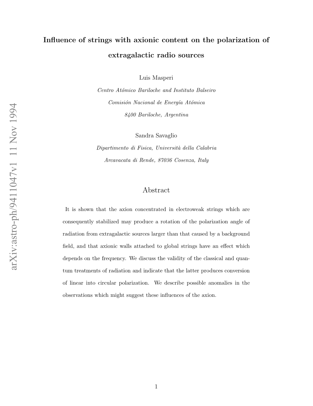 Influence of Strings with Axionic Content on the Polarization Of