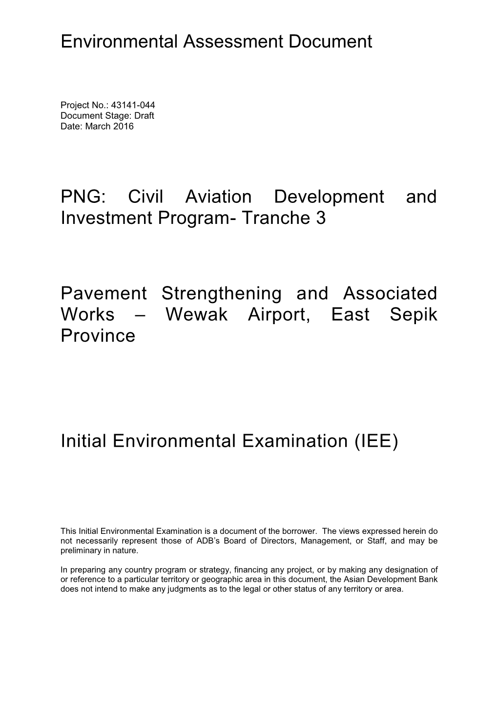 Environmental Assessment Document PNG: Civil Aviation Development