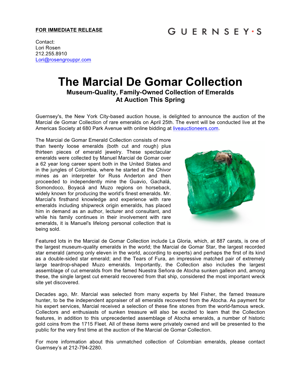The Marcial De Gomar Collection Museum-Quality, Family-Owned Collection of Emeralds at Auction This Spring