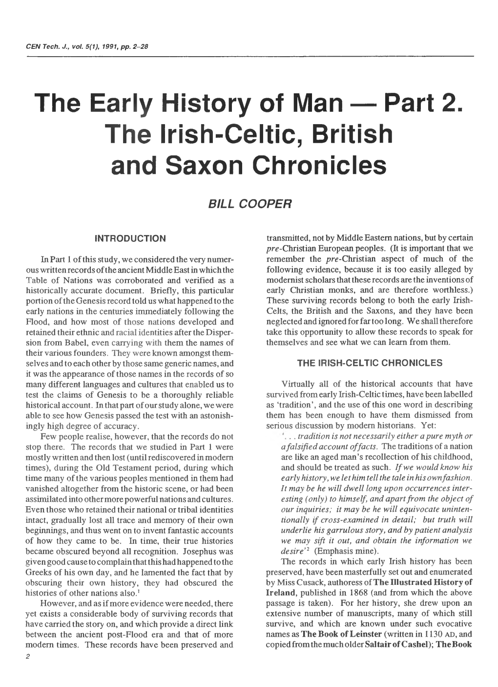 The Early History of Man — Part 2. the Irish-Celtic, British and Saxon Chronicles