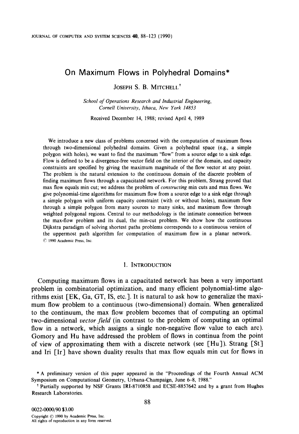 On Maximum Flows in Polyhedral Domains*