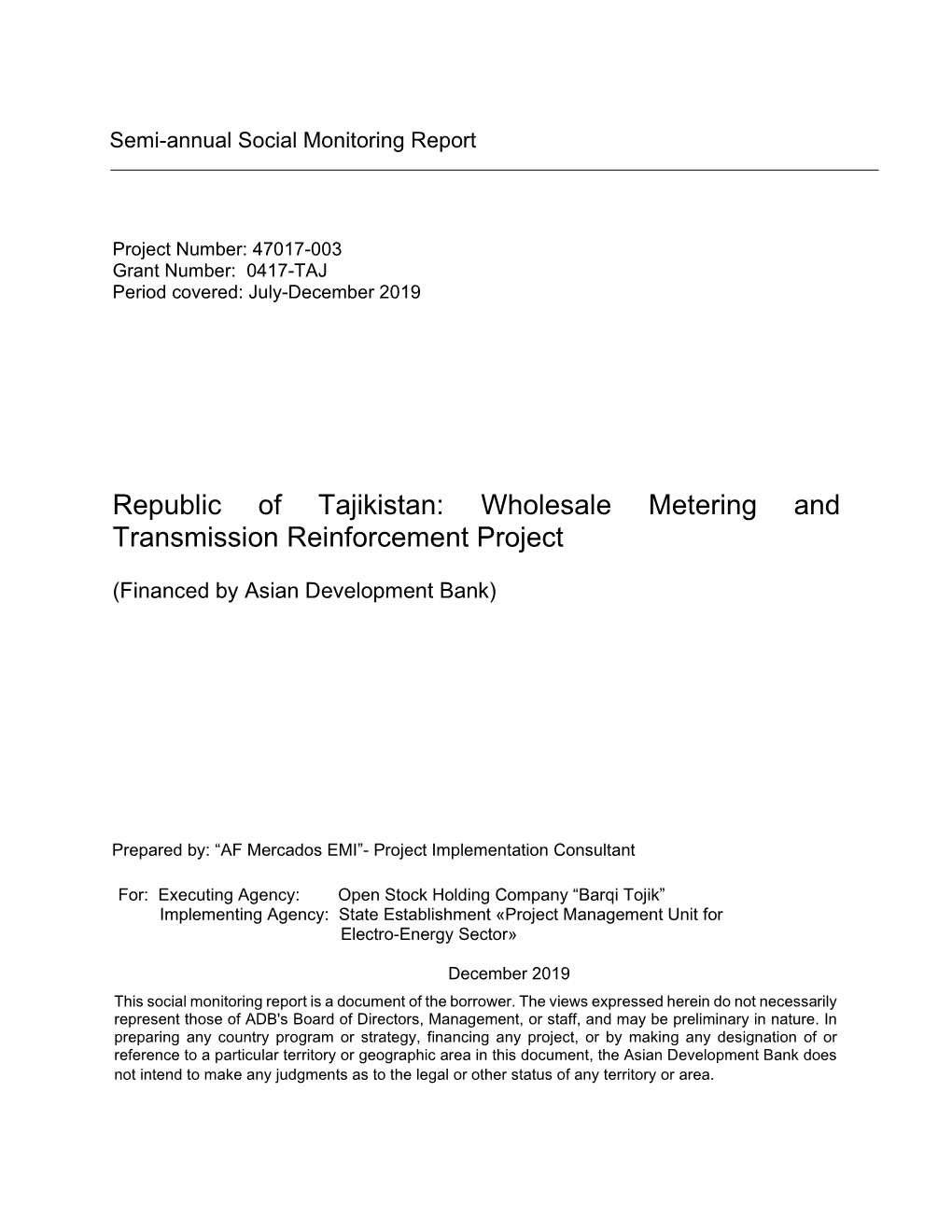 Wholesale Metering and Transmission Reinforcement Project: Social