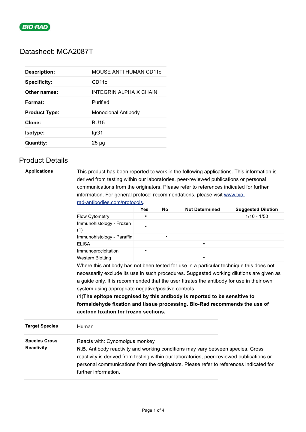 Datasheet: MCA2087T Product Details