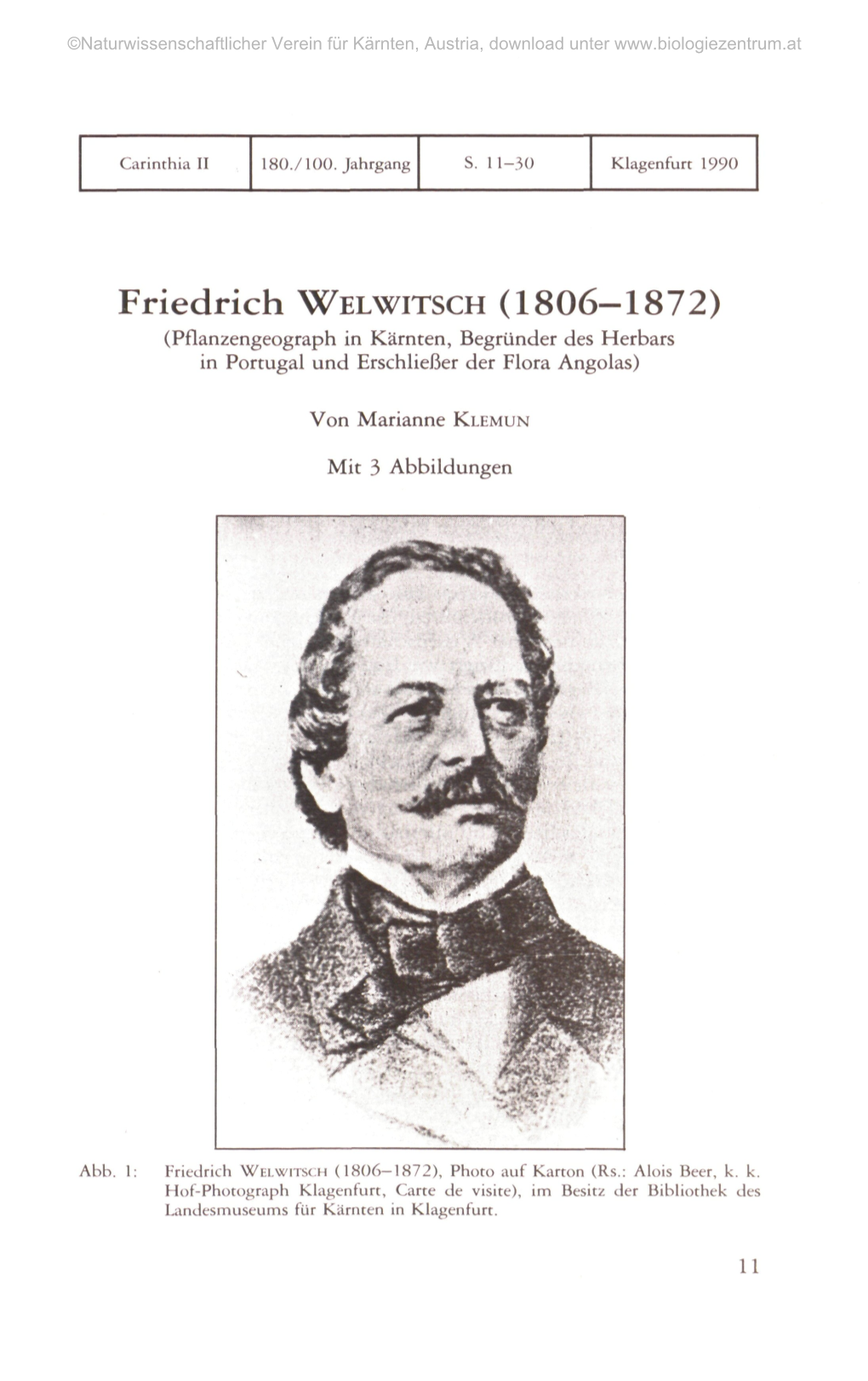 Friedrich WELWITSCH (1806-1872) (Pflanzengeograph in Kärnten, Begründer Des Herbars in Portugal Und Erschließer Der Flora Angolas)